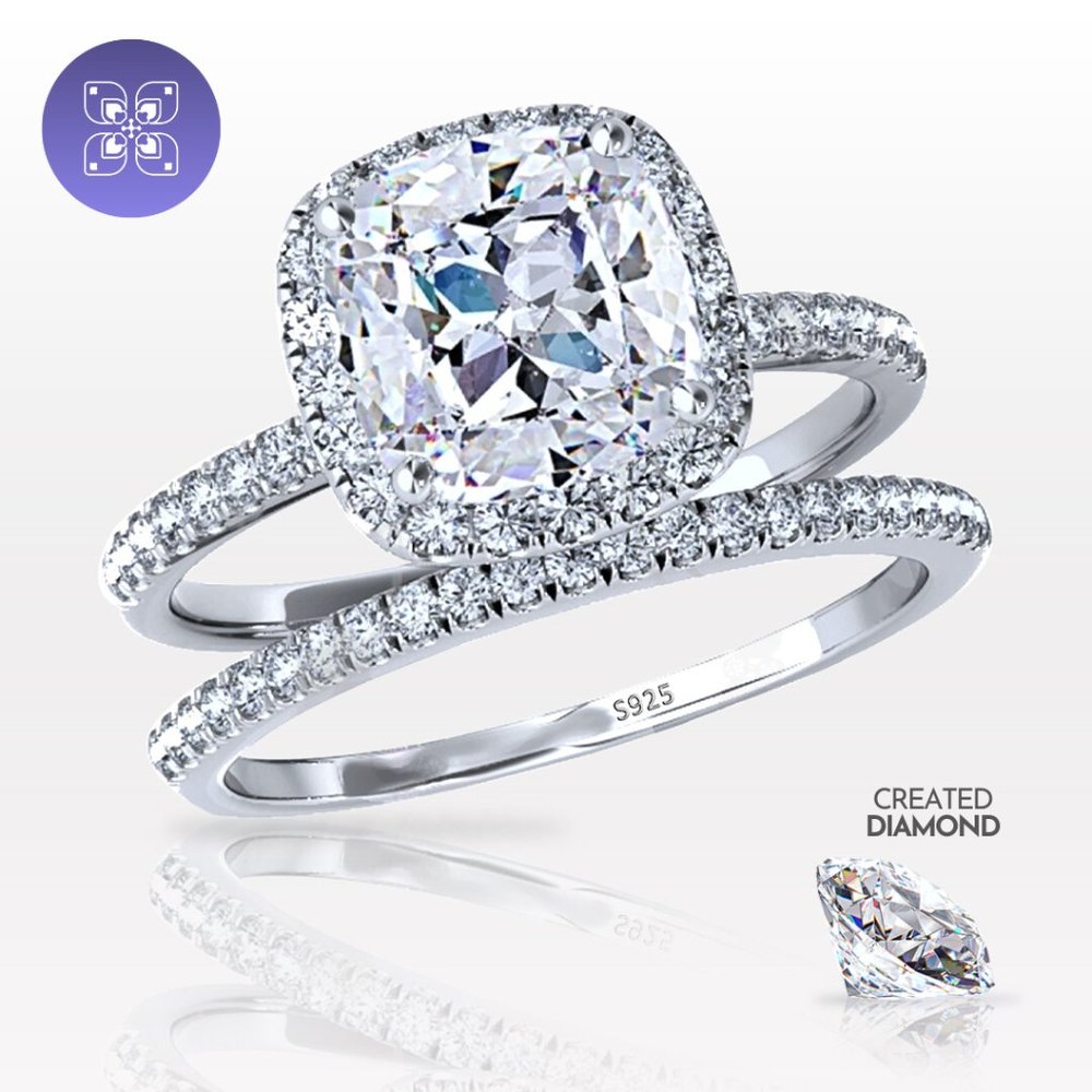 5 Carat Cushion Cut Lab Created Diamond Engagement Ring Bridal Wedding Ring Set - Picture 4 of 14